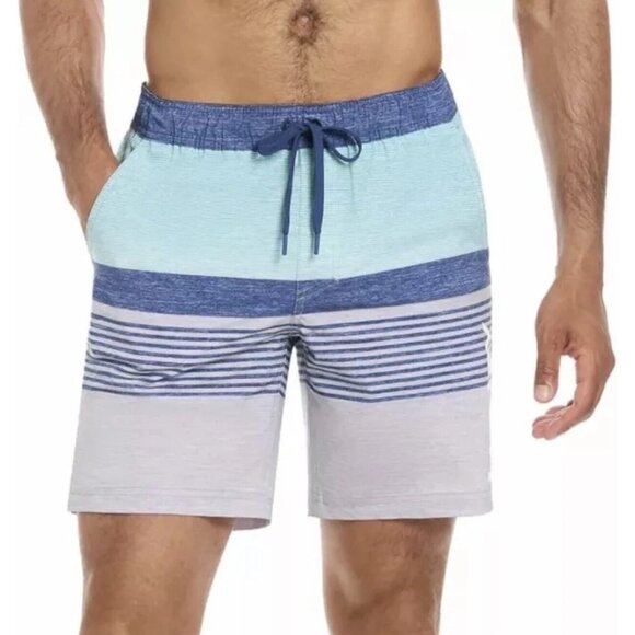 NEW Hurley Men's L Regular Fit Swim Shorts Blue Striped 18" Outseam 7.5" Inseam - Picture 1 of 8